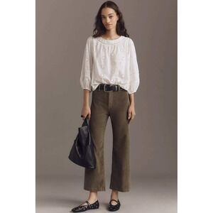 PISTOLA Penny Corduroy High-Rise Crop Wide-Leg Jeans Olive Green Size 25 NWOT